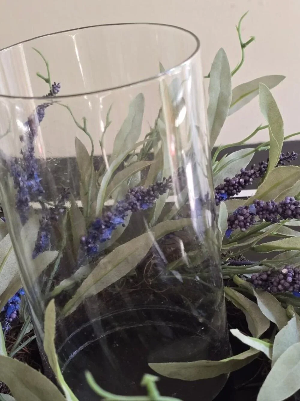Lavender and Herb Table Ring Centerpiece with glass and battery-operated candle